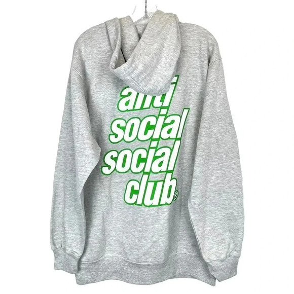 Anti Social Social Club Strawberry Slush Hoodie Pullover M Gray Green Spell Out - Picture 2 of 12